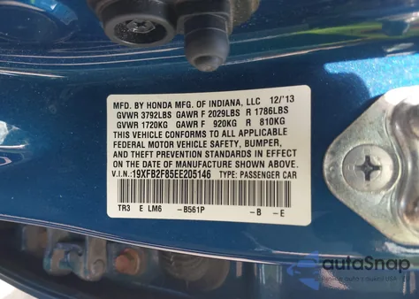 2014 Honda Civic Ex из США, поврежденный, VIN 19XFB2F85EE205146